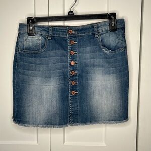Indigo Rein Distressed Raw Hem Mini Jean Skirt Women’s Size 29 Junior’s 11